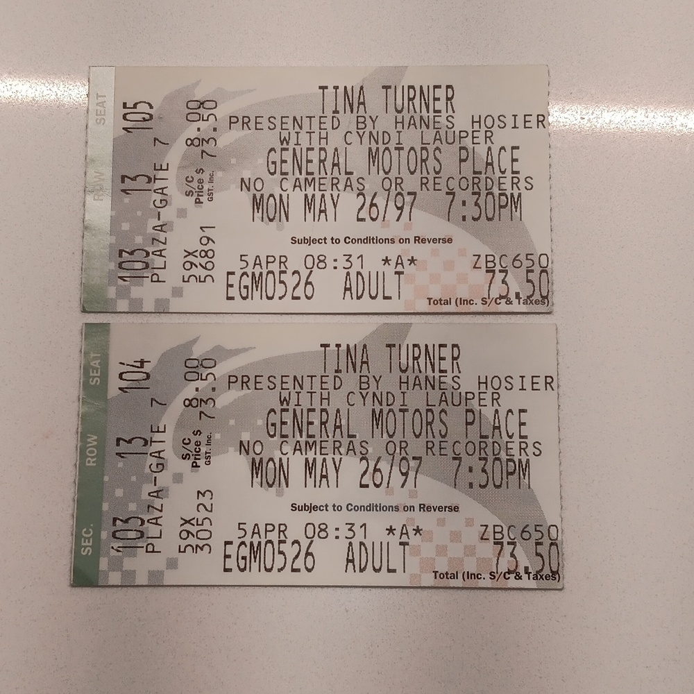 Vintage Tina Turner Ticket Stubs